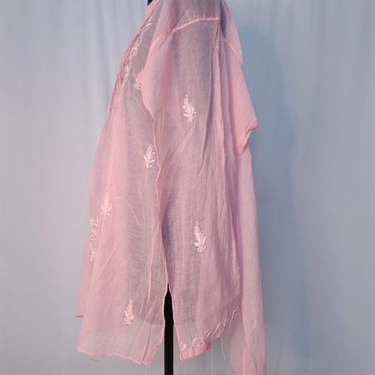 Mul Mukesh Shirt – Elegant Semi-stitched Chikankari Kurti - Pink