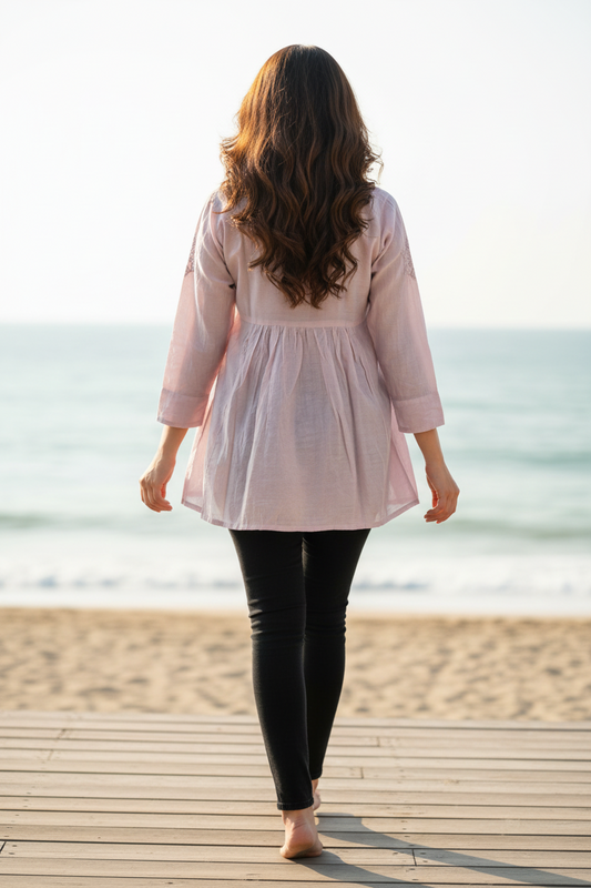 Chanderi Silk-Short Anarkali Kurti