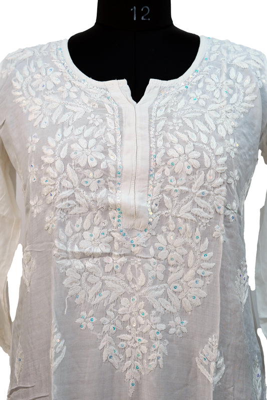 Chanderi Cotton-Sequence work Long Kurti