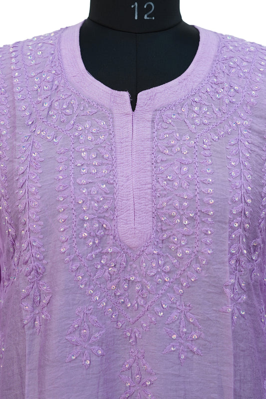 Chanderi Silk Chikankari with Sequence-Purple Kurti
