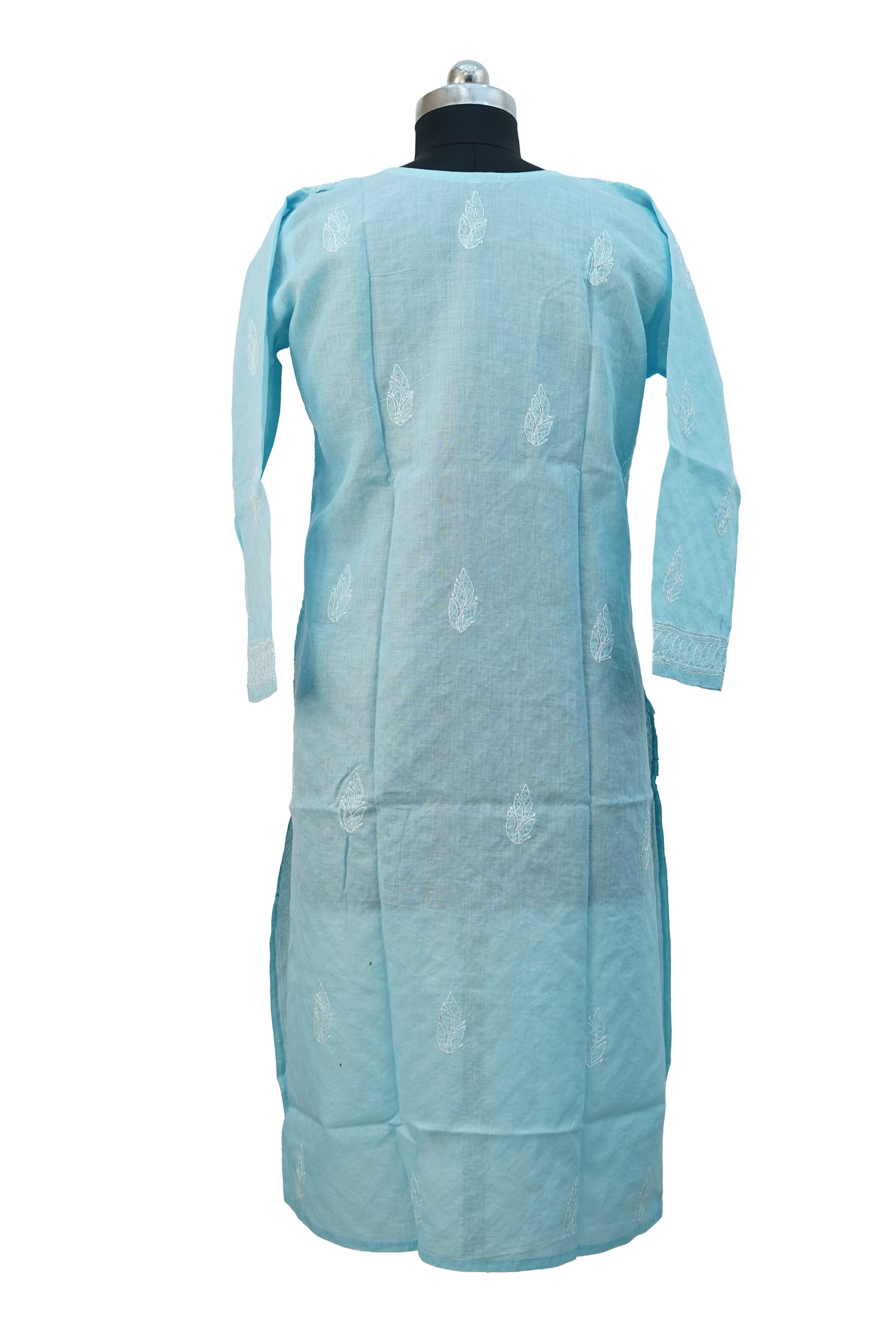 Cotton Jaal Long Kurti-Sky Blue