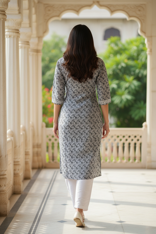 Cotton printed Long Kurti with Embroidery