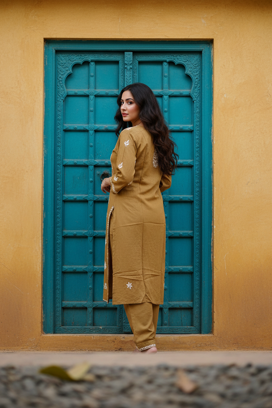 Modal Chikenkari Brown Kurti