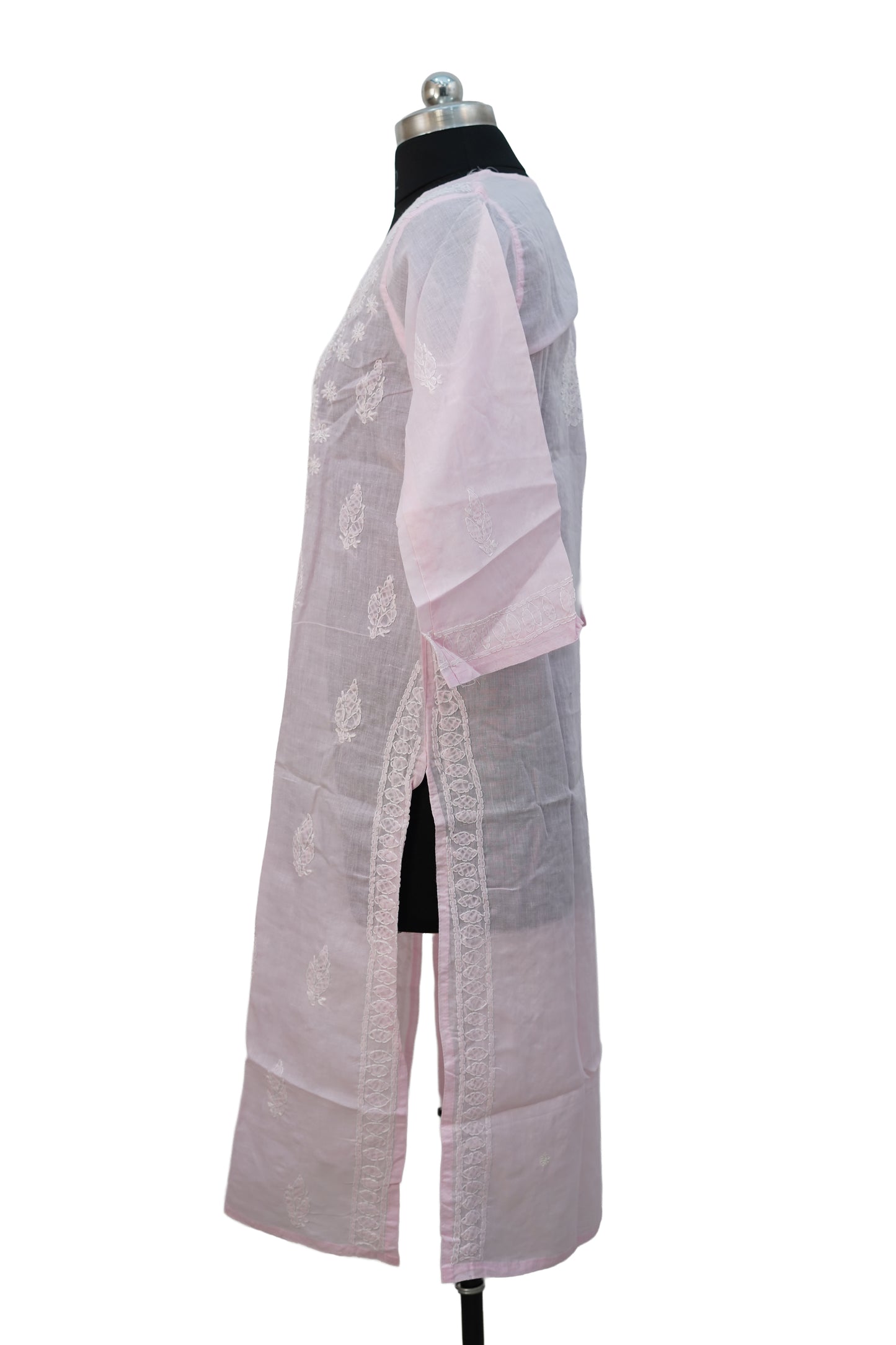 Pure Cotton Chikenkari Kurti-Pink
