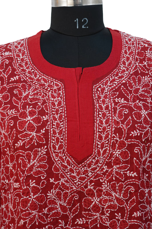 Cotton Jaal Chikenkari-Short Kurti