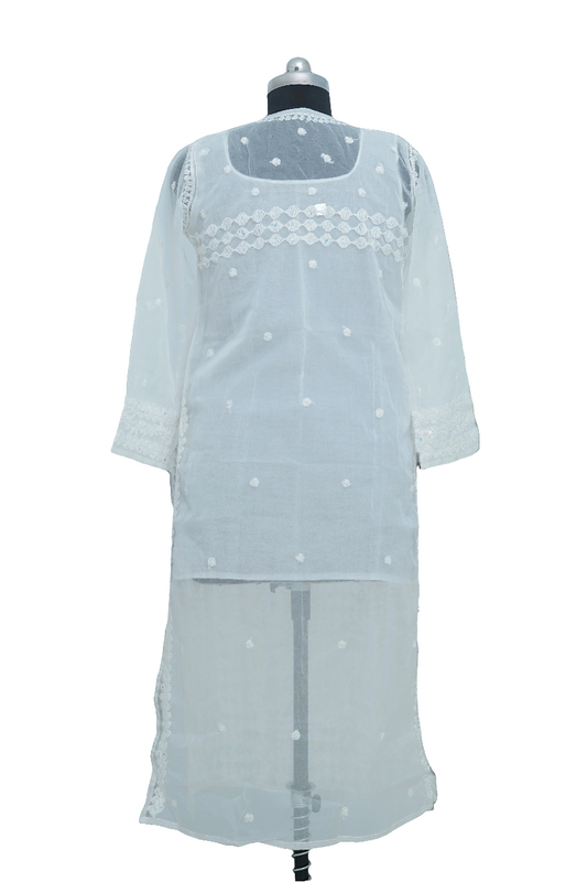 White Organza sequence kurti with Inner-Elegant Partywear