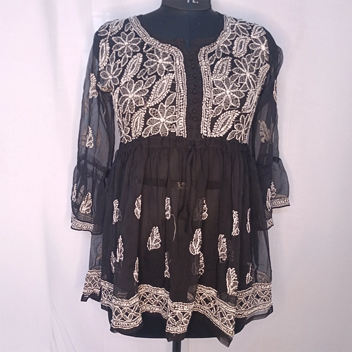 Anarkali with Dori – Short Georgette Kurti with Dori Frill Sleeves