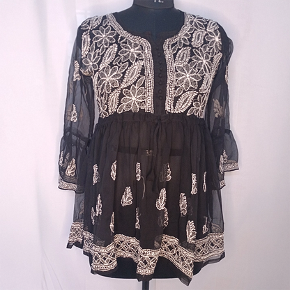 Anarkali with Dori – Short Georgette Kurti with Dori Frill Sleeves