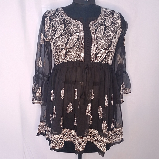Anarkali with Dori – Short Georgette Kurti with Dori Frill Sleeves