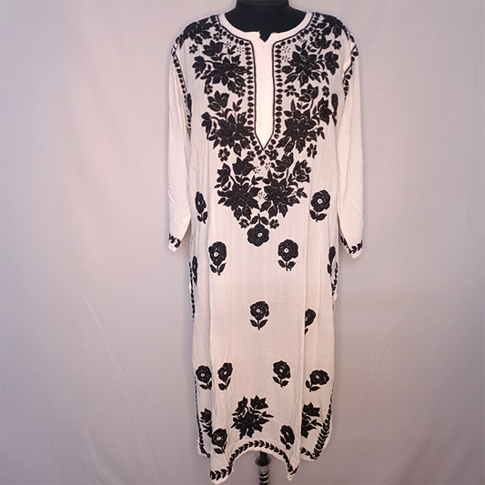 3D Modal Kurti with Premium Embroidery – Long Kurti