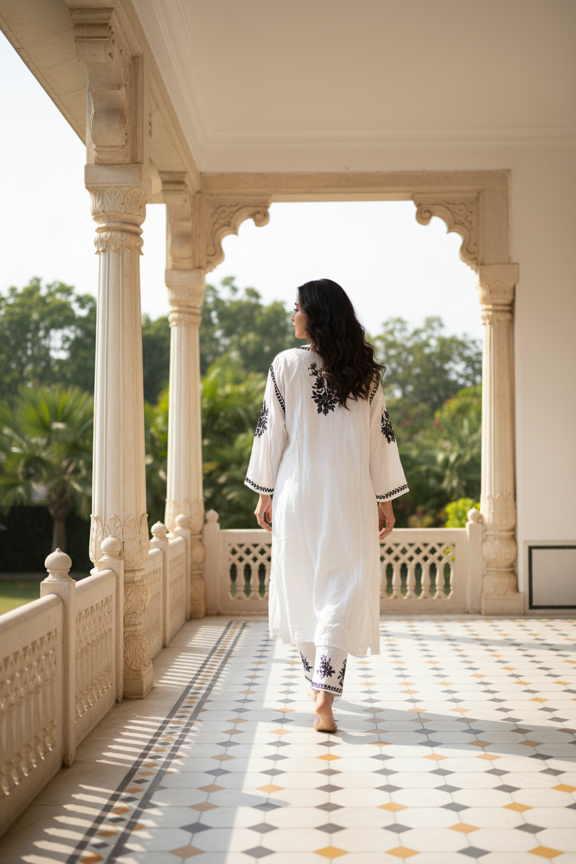 3D Modal Kurti with Premium Embroidery – Long Kurti