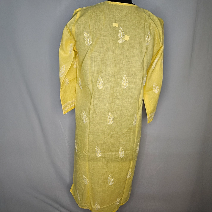 Elegant Yellow Cotton Jaal Kurti – Pure Cotton Long Kurti for Women