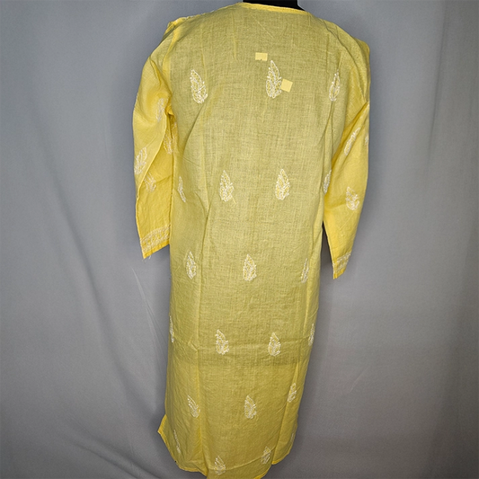 Elegant Yellow Cotton Jaal Kurti – Pure Cotton Long Kurti for Women