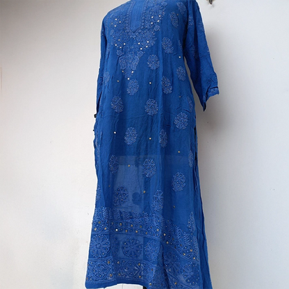 Georgette Mukesh Long Kurti – Elegant Navy Blue Semi-Formal Ethnic Wear