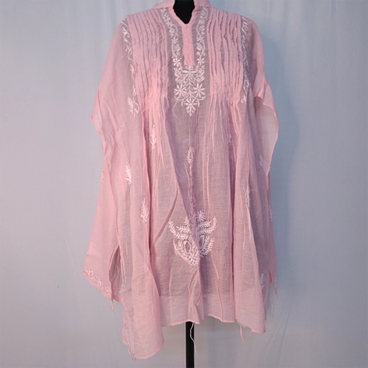 Mul Mukesh Shirt – Elegant Semi-stitched Chikankari Kurti - Pink
