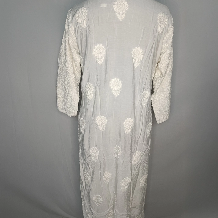 Elegant 3D White Muslin Long Kurti