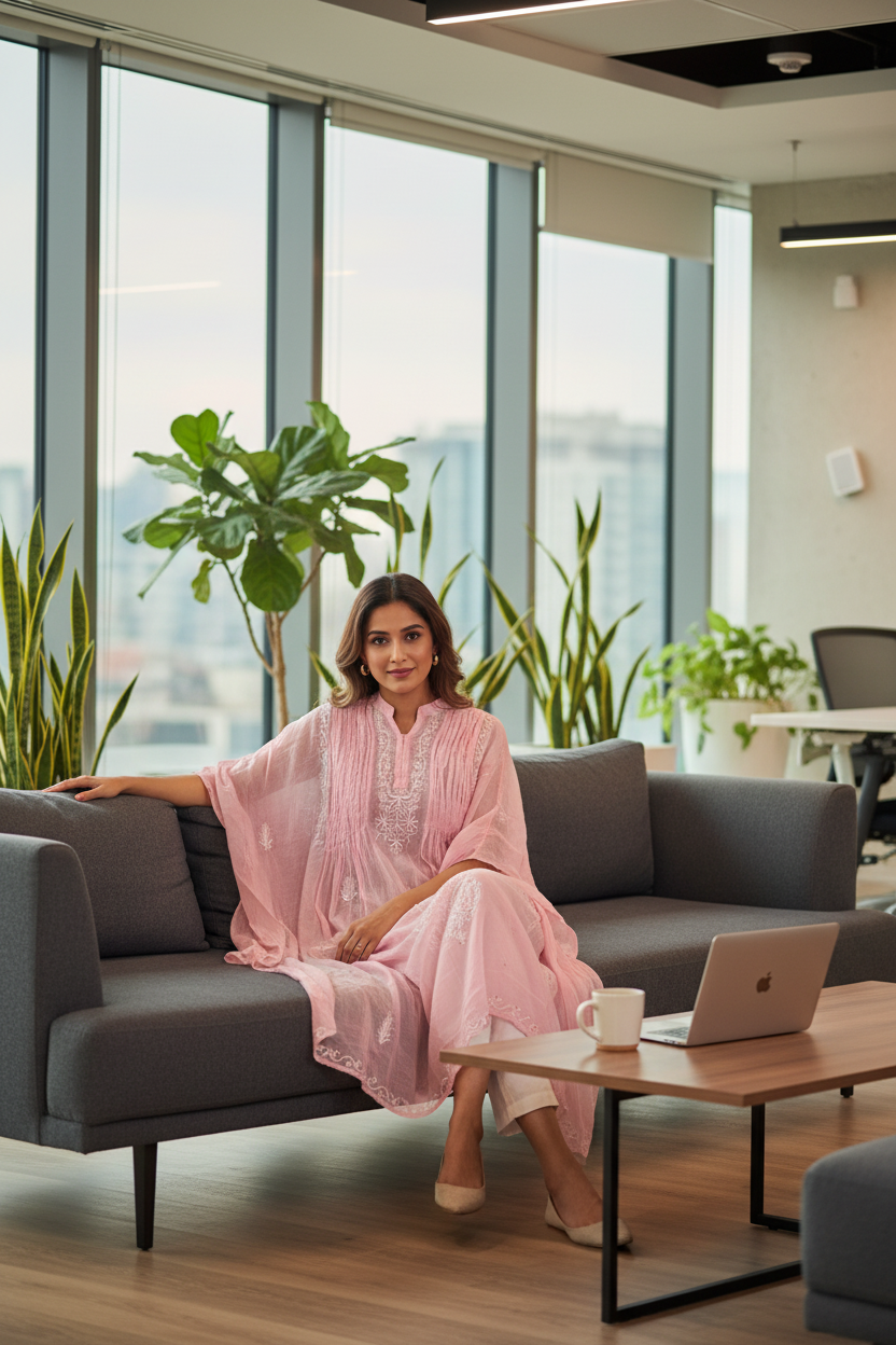 Mul Mukesh Shirt – Elegant Semi-stitched Chikankari Kurti - Pink