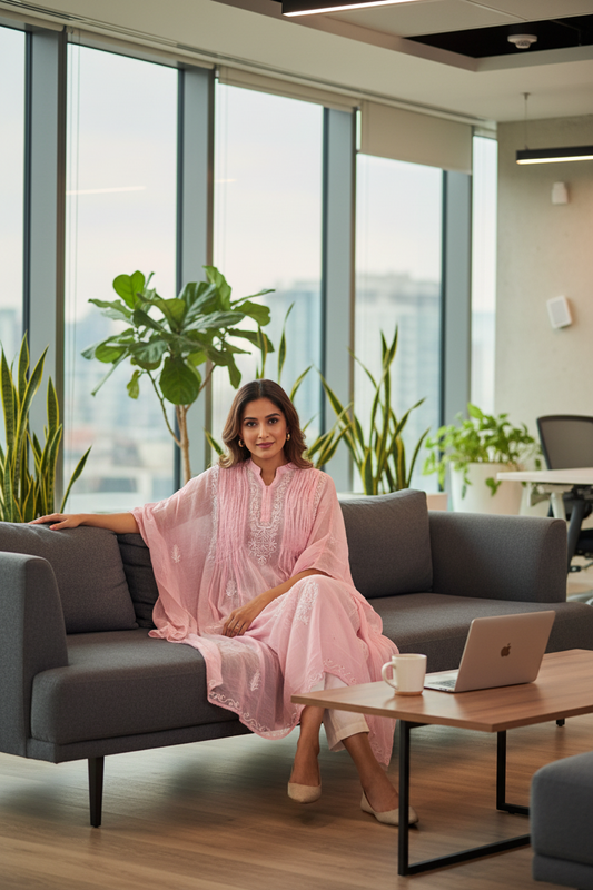 Mul Mukesh Shirt – Elegant Semi-stitched Chikankari Kurti - Pink