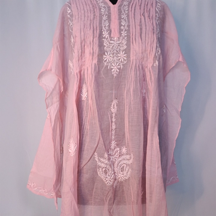 Mul Mukesh Shirt – Elegant Semi-stitched Chikankari Kurti - Pink