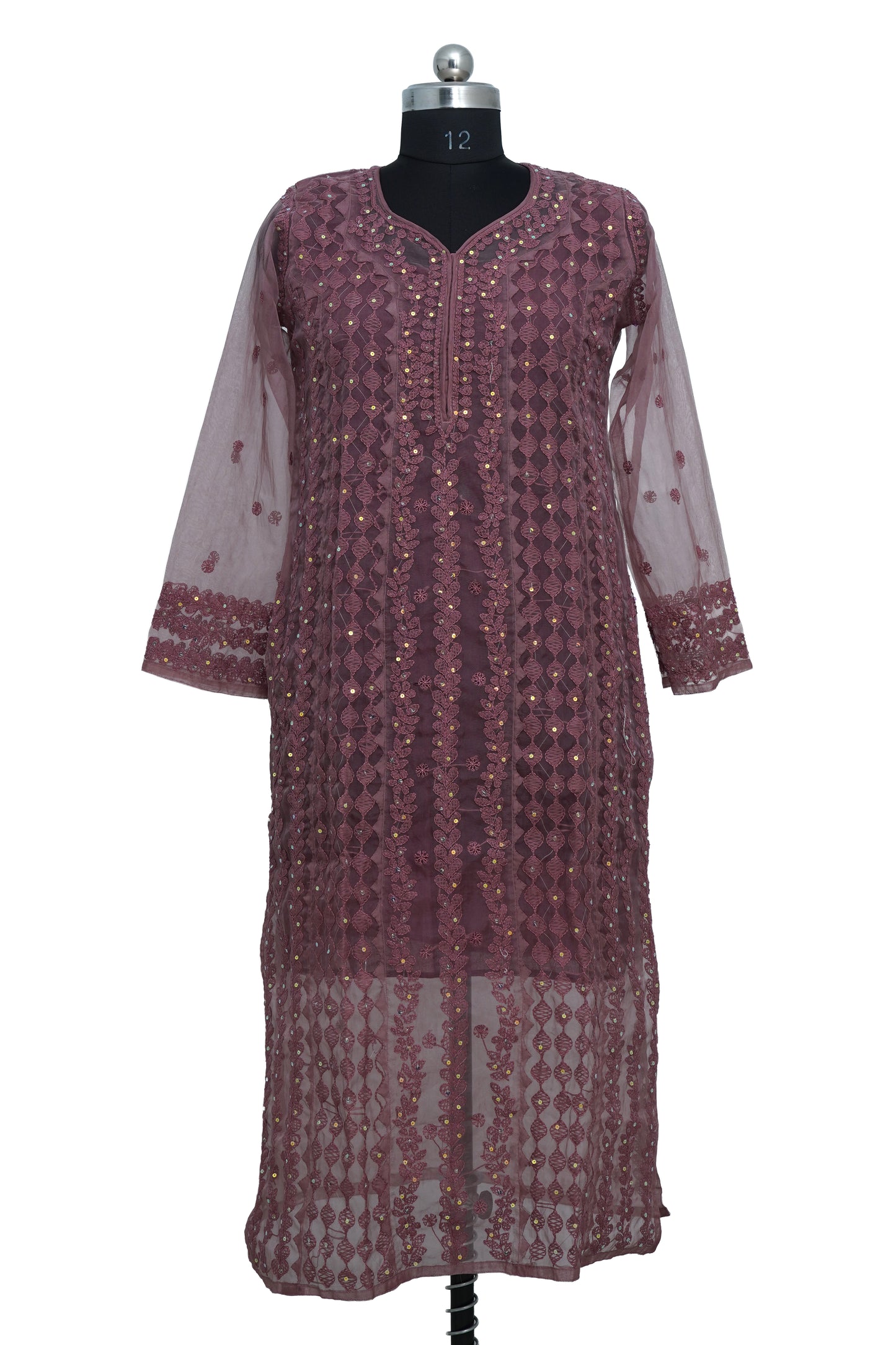 Brown Organza Sequence Long Kurti with Inner – Elegant Party Wear