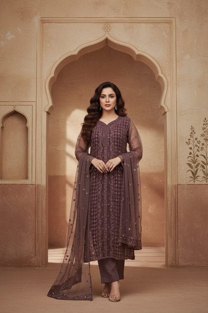 Brown Organza Sequence Long Kurti with Inner – Elegant Party Wear