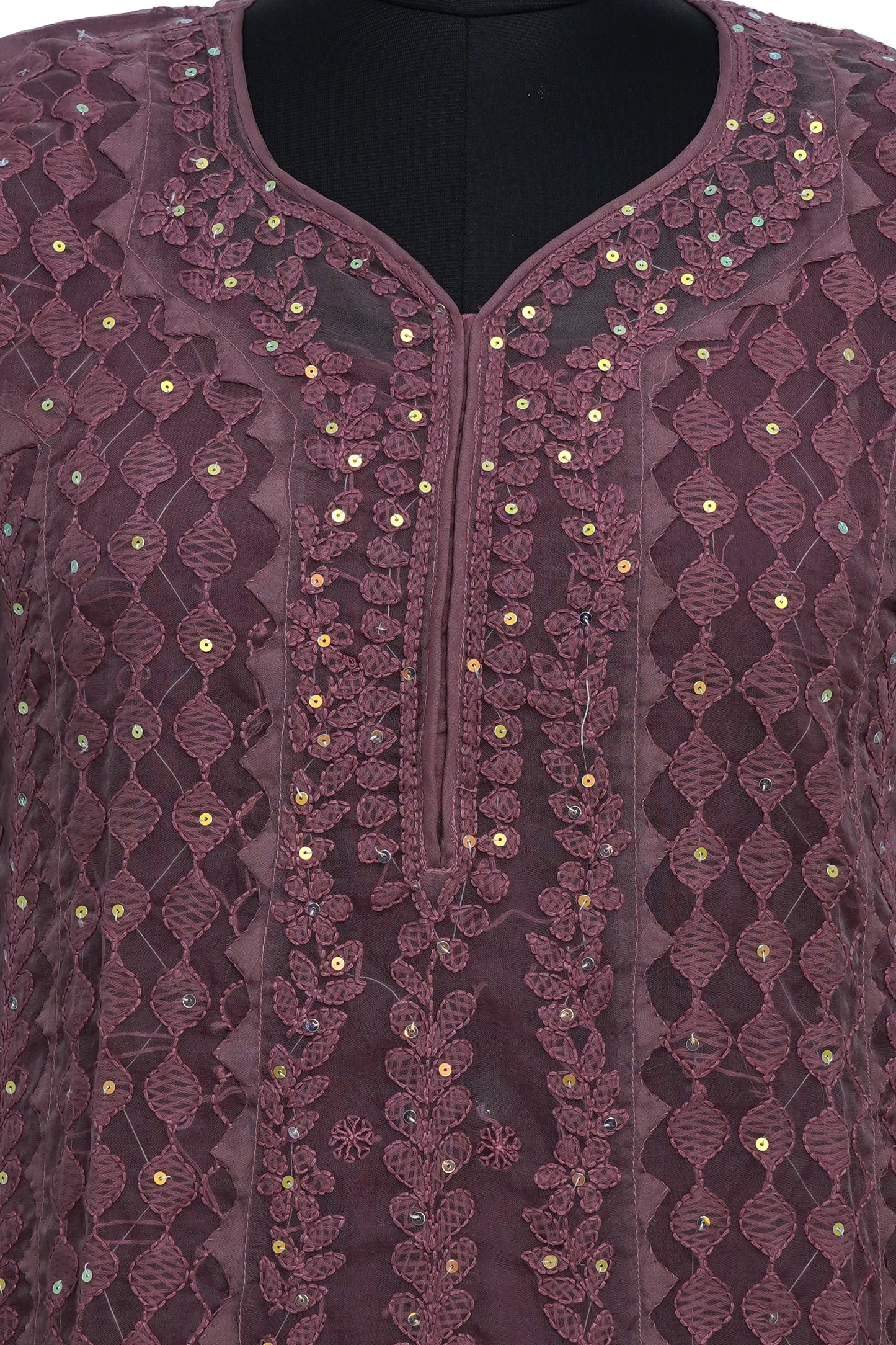 Brown Organza Sequence Long Kurti with Inner – Elegant Party Wear