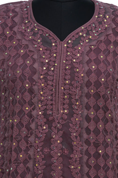 Brown Organza Sequence Long Kurti with Inner – Elegant Party Wear