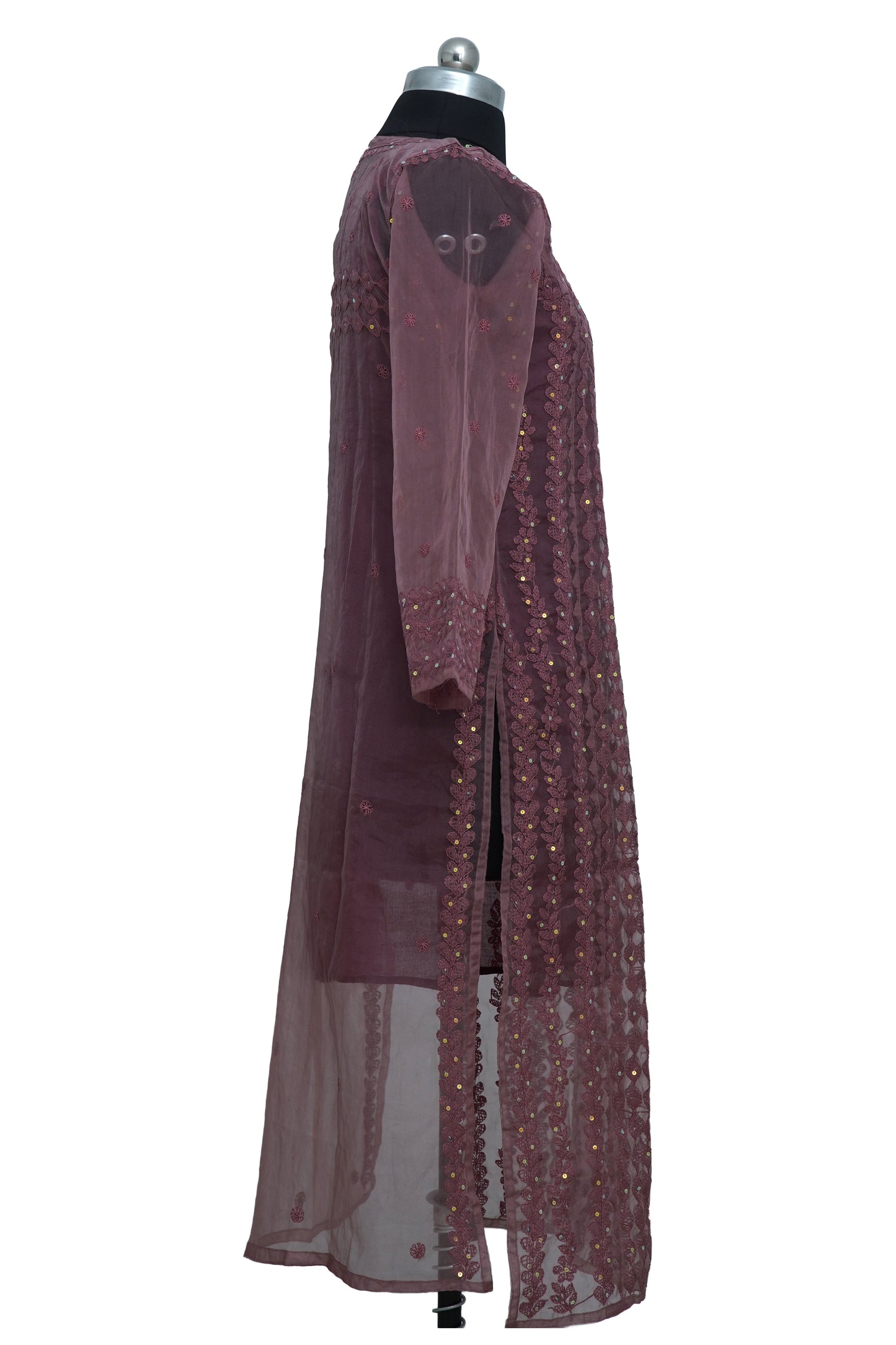 Brown Organza Sequence Long Kurti with Inner – Elegant Party Wear