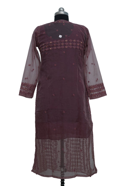 Brown Organza Sequence Long Kurti with Inner – Elegant Party Wear