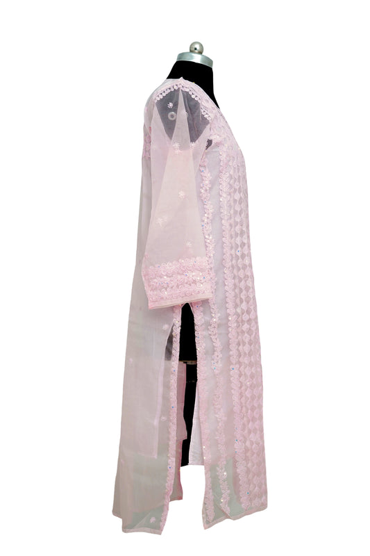 Pink Organza sequence kurti with Inner- Elegant Partywear