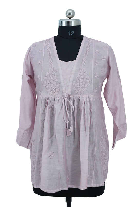 Chanderi Silk-Short Anarkali Kurti