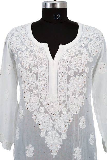 Shiffon Long Kurti-Chikenkari with Mukesh work