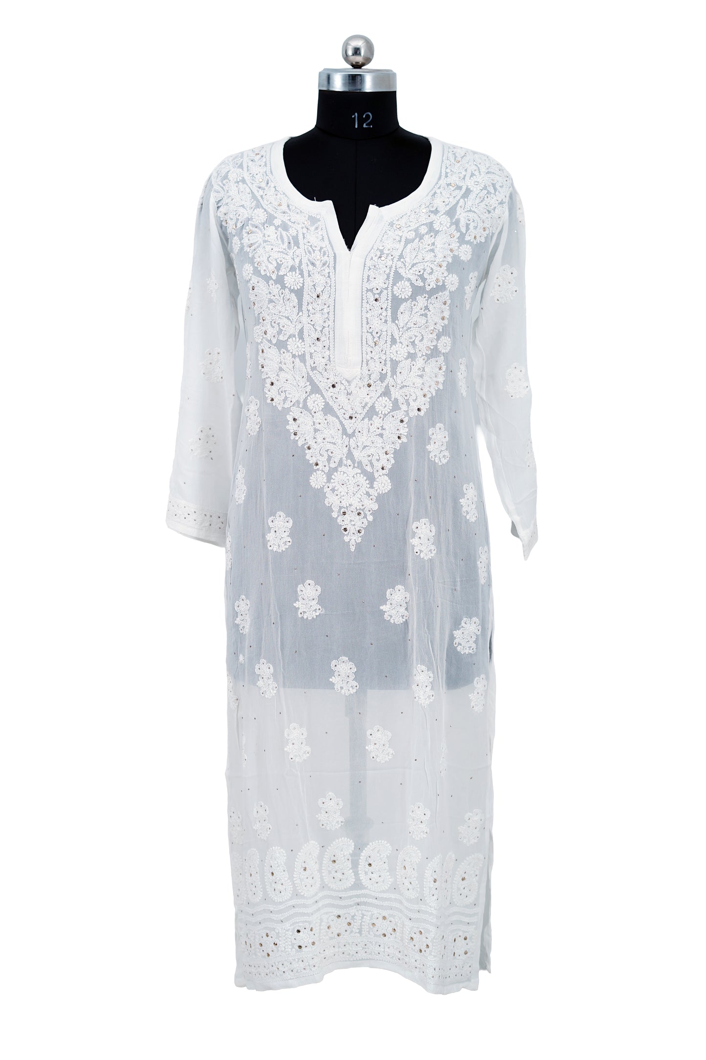 Shiffon Long Kurti-Chikenkari with Mukesh work