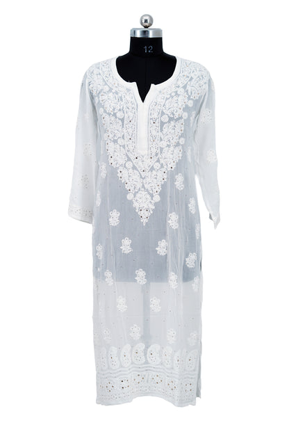 Shiffon Long Kurti-Chikenkari with Mukesh work