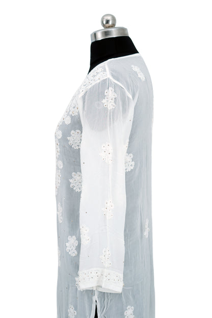 Shiffon Long Kurti-Chikenkari with Mukesh work