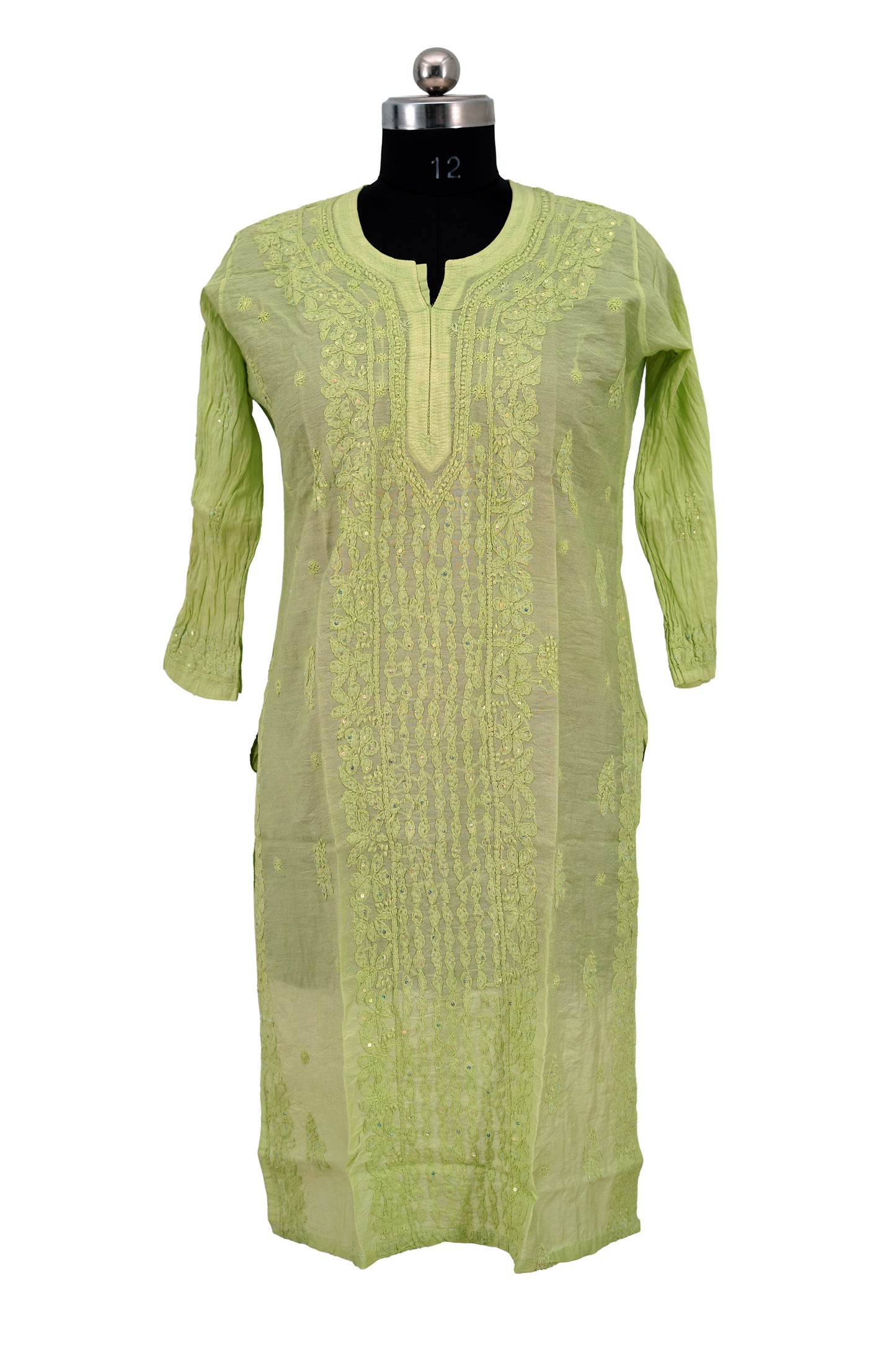 Chanderi Parrot Green-Sequence work Long Kurti