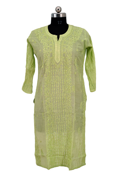 Chanderi Parrot Green-Sequence work Long Kurti
