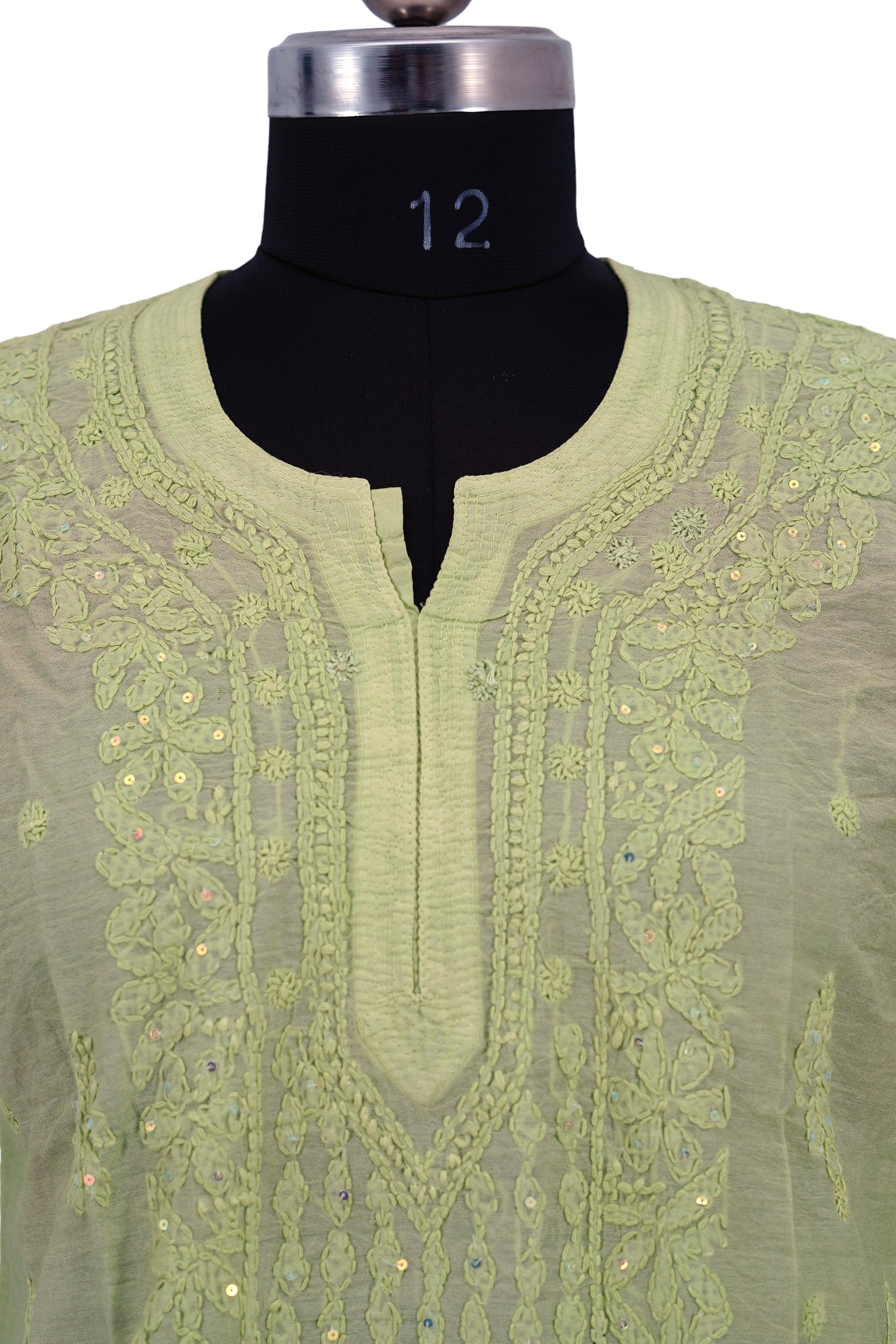 Chanderi Parrot Green-Sequence work Long Kurti