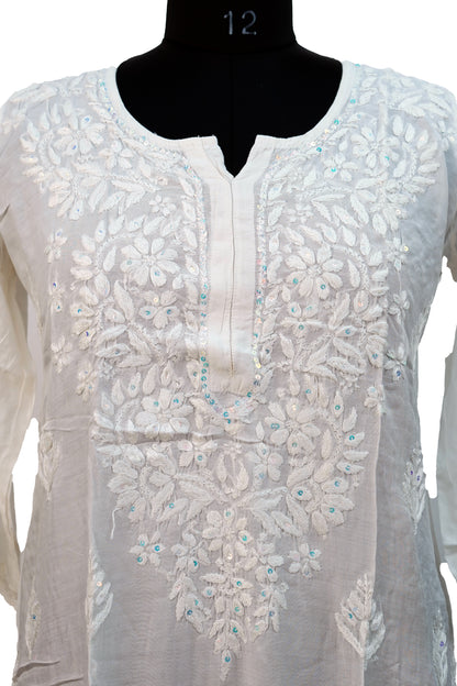 Chanderi Cotton-Sequence work Long Kurti
