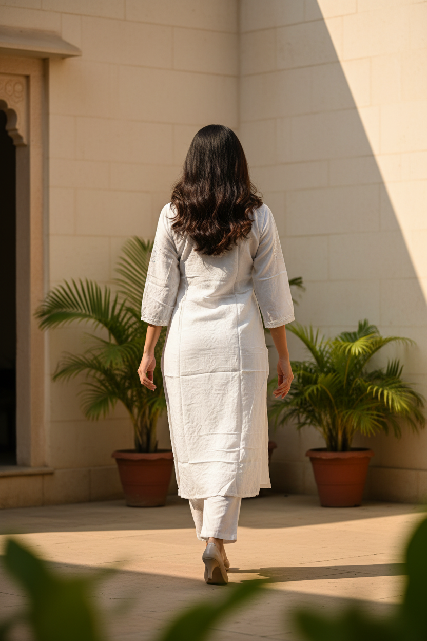 Chanderi Cotton-Sequence work Long Kurti