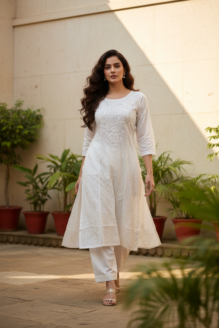 Chanderi Cotton-Sequence work Long Kurti