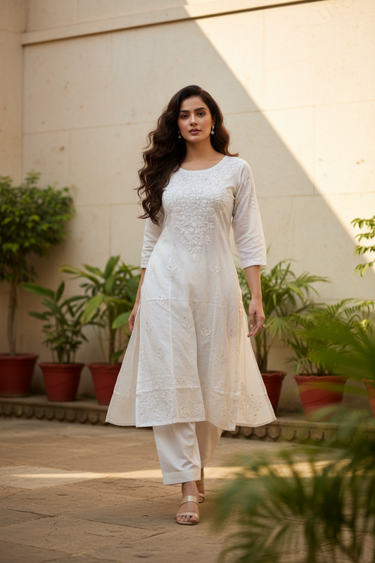 Chanderi Cotton-Sequence work Long Kurti