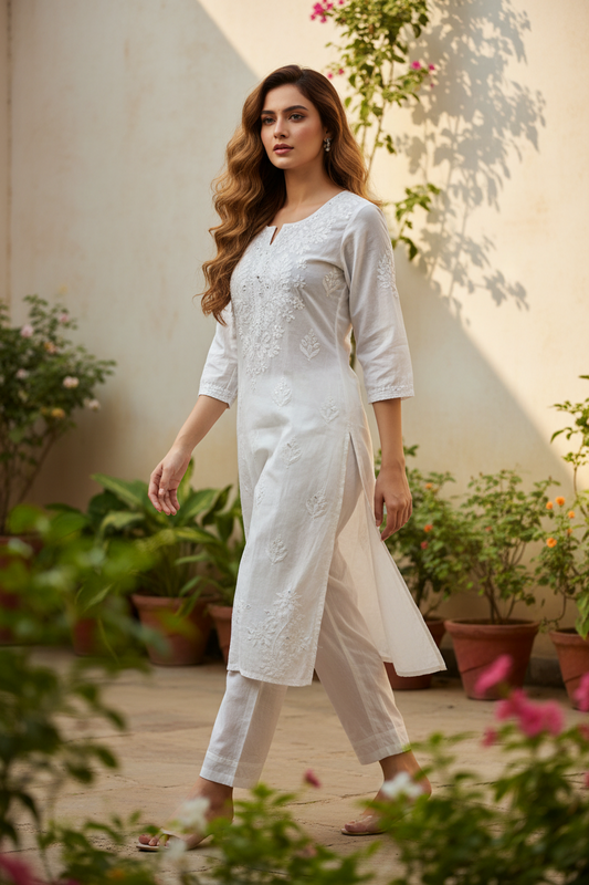 Chanderi Cotton-Sequence work Long Kurti