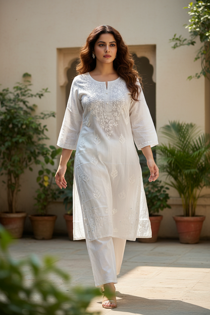 Chanderi Cotton-Sequence work Long Kurti