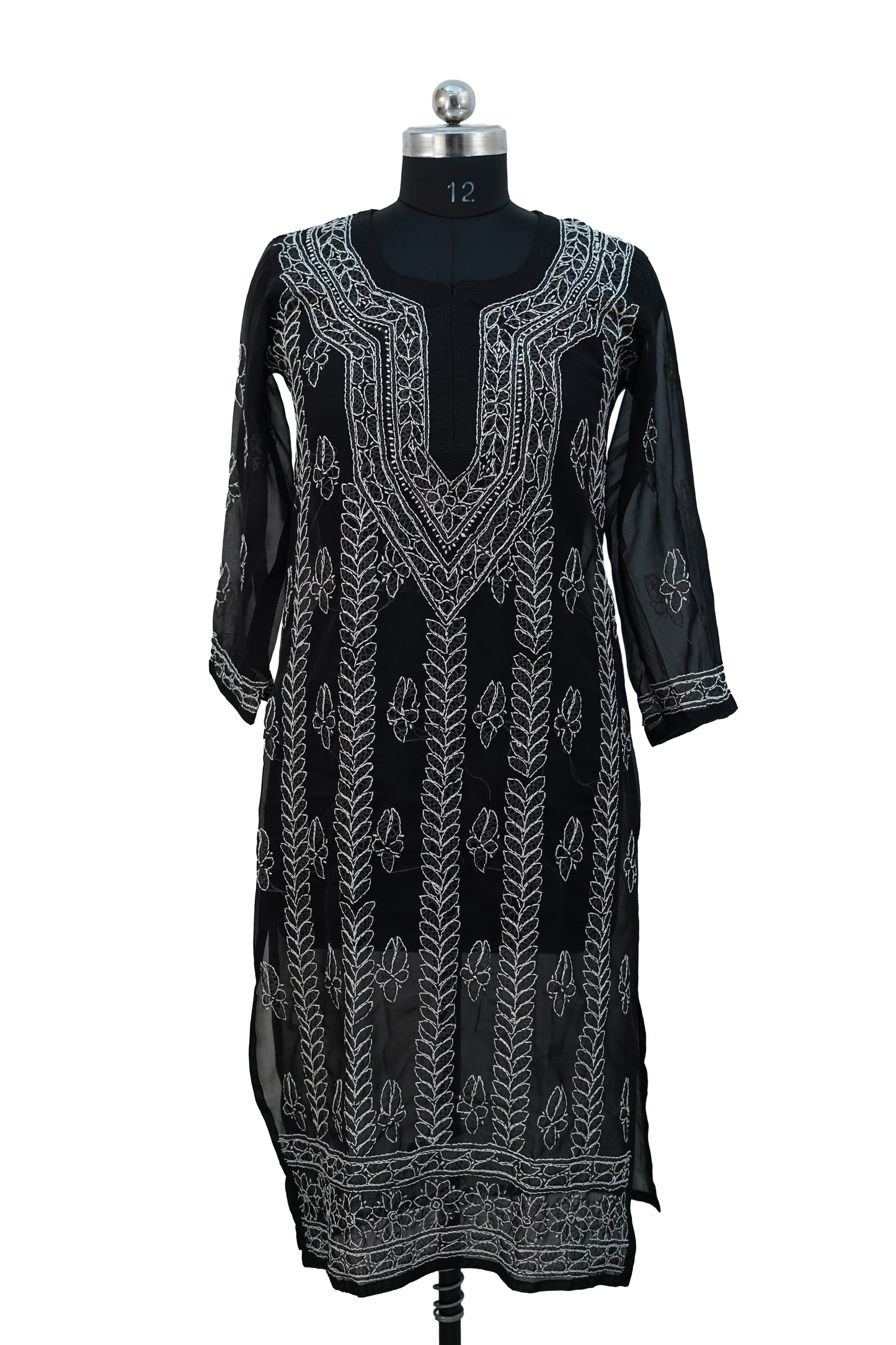 Faux Georgette-Black with White Chikankari Kurti