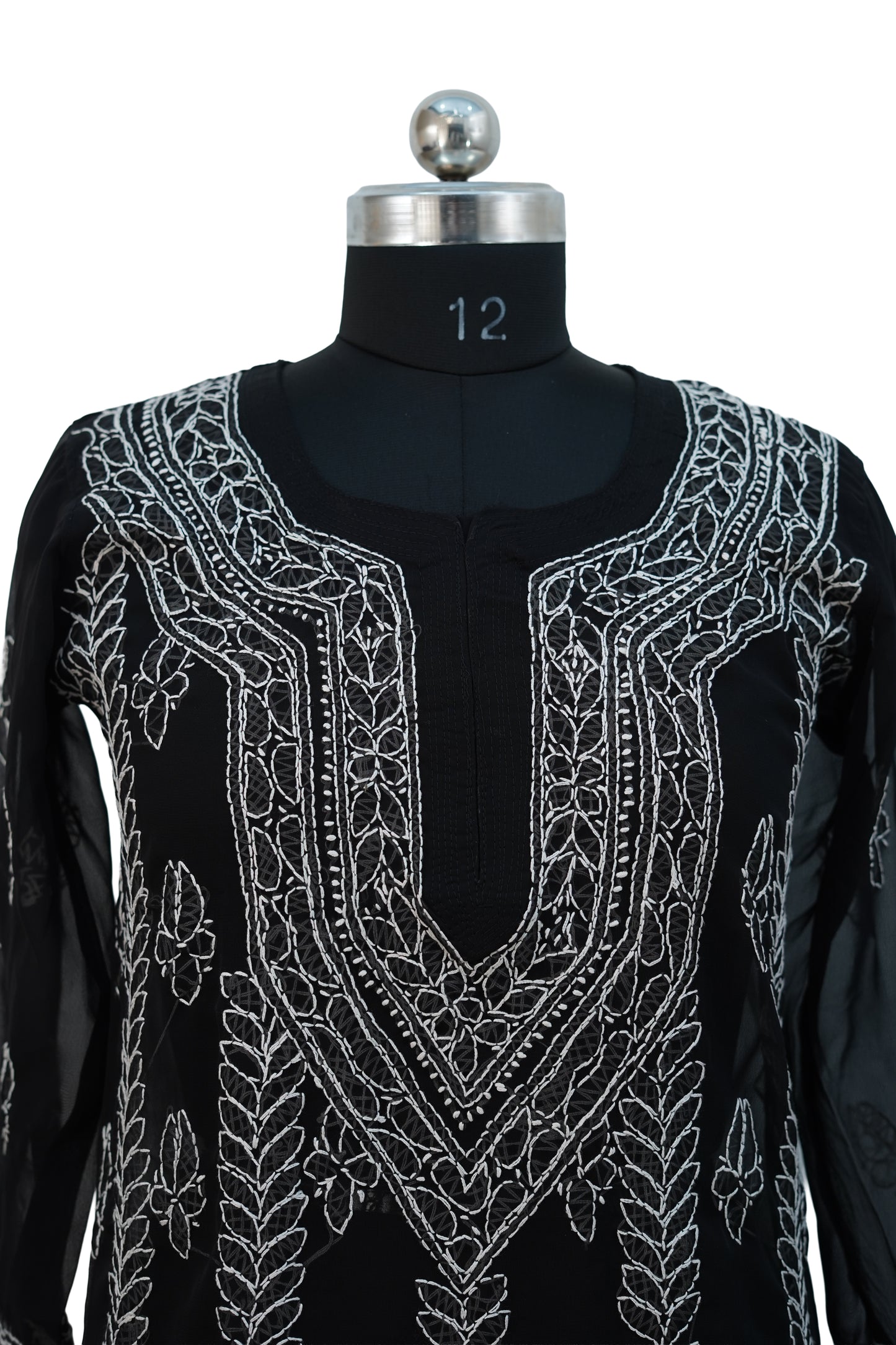 Faux Georgette-Black with White Chikankari Kurti