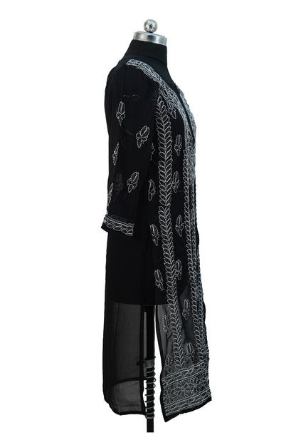 Faux Georgette-Black with White Chikankari Kurti
