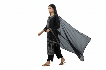 Faux Georgette-Black with White Chikankari Kurti
