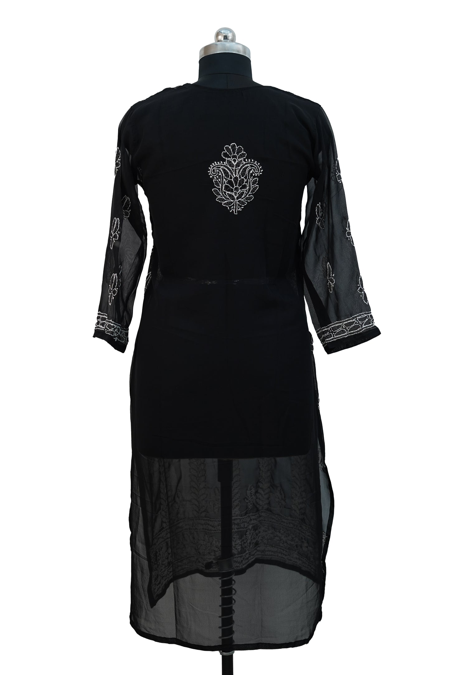 Faux Georgette-Black with White Chikankari Kurti