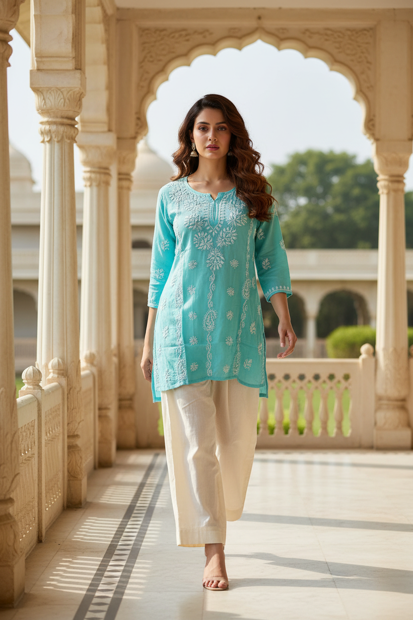 Modal Short Kurti-Sky Blue